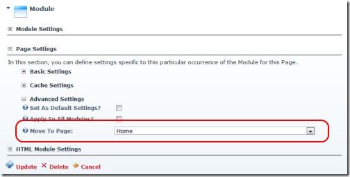 Module Settings: Move to Page Setting