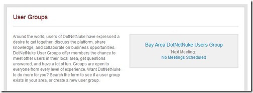 DotNetNuke Website: User Group Link