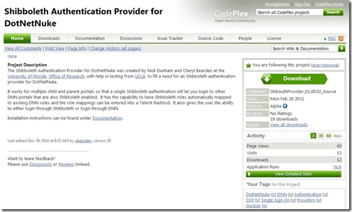 Shibboleth Authentication Provider for DotNetNuke