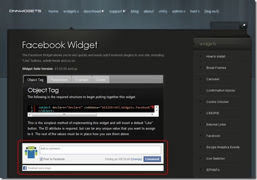 Facebook Skin Widget for DotNetNuke