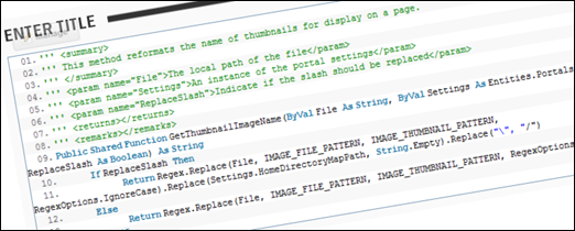Formatting Code Blocks in DotNetNuke 6.0