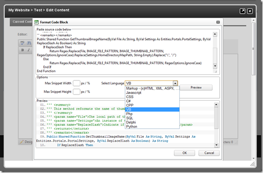 Format Code Block Manager