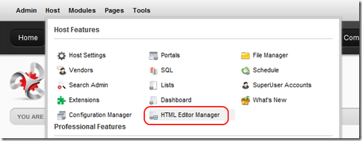 HTML Editor Manager in DotNetNuke Host Menu