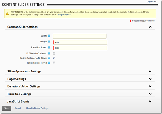 Content Slider Module: Slider Options