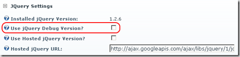 Host > Host Settings > jQuery Settings > Use jQuery Debug Version