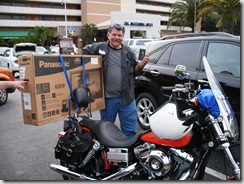 Rick Jardine with his new HDTV and Zune on his bike