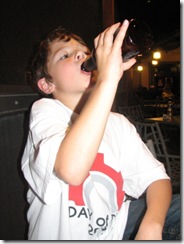 My son drinking his (root) beer with "the guys"