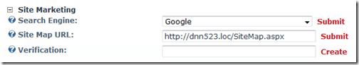 DotNetNuke > Site Settings : Submit To Search Engines
