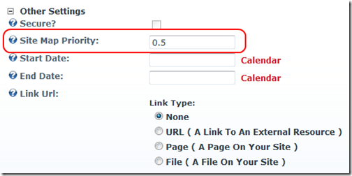 DotNetNuke > Page Settings: Site Map Priority