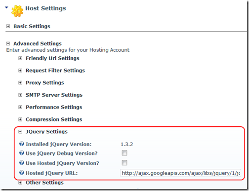 Host Settings > Advanced Settings > jQuery Settings