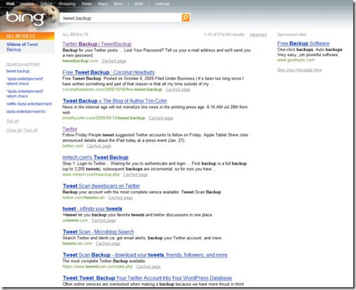 Search Results: Bing "tweet backup"