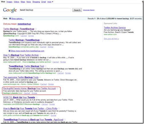Search Results: Google "tweet backup"