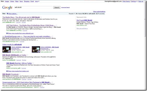Vanity Search: Google "Will Strohl"