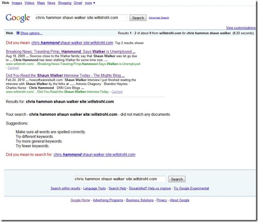 Search Results: Chris Hammond Shaun Walker on Google