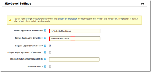 Disqus Module for DotNetNuke: Site-Level Settings