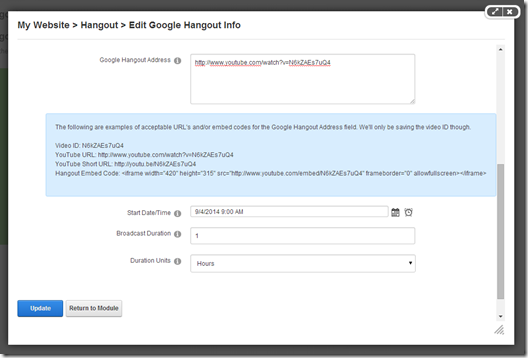DNN Hangout module settings (bottom half)