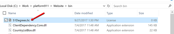 51Degrees license file in the bin folder