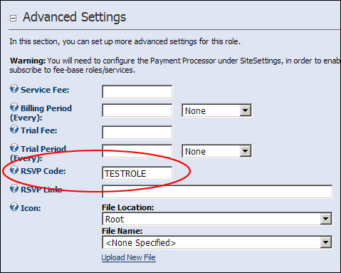 Enter a value (text only) into the RSVP Code field
