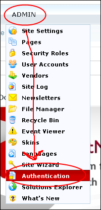 Admin Menu - Authentication Menu Item
