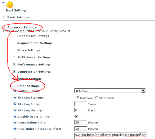 Host Settings > Advanced Settings > Other Settings