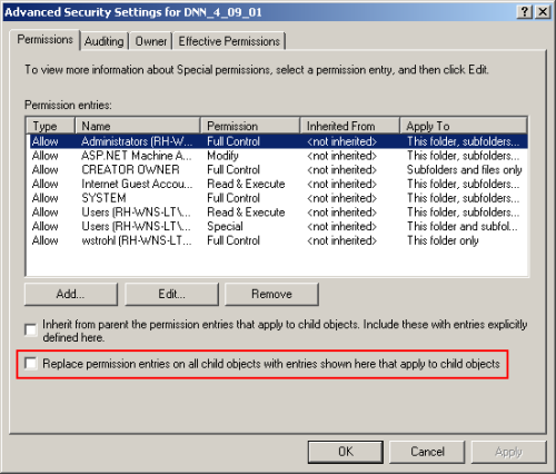 Advanced Security Settings