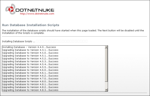Run Database Installation Scripts - Success