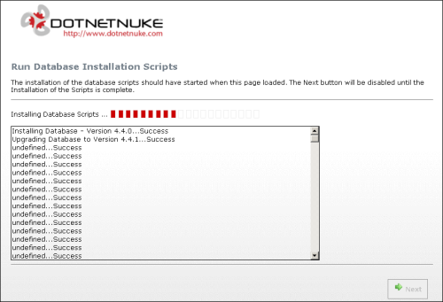 Run Database Installation Scripts - Success