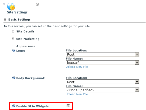 DotNetNuke 5 - Skin Widget Setting